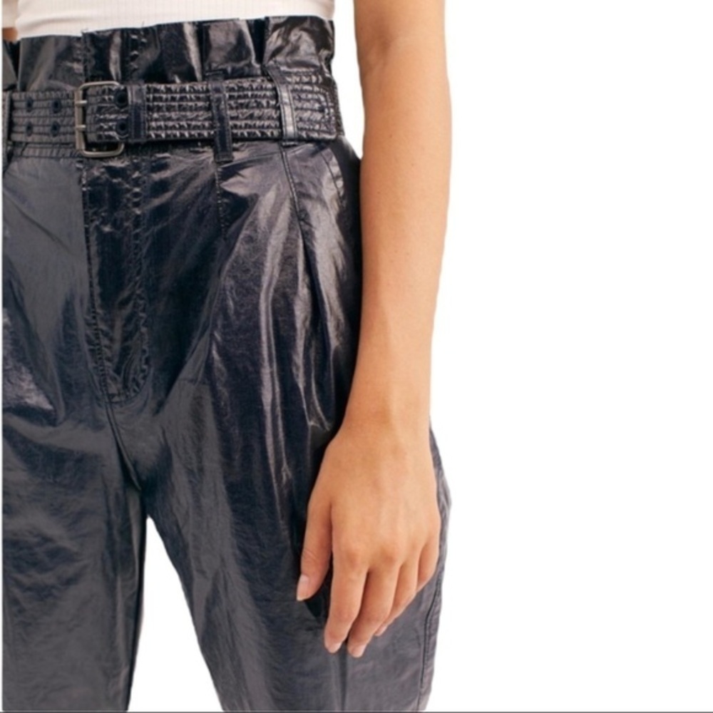 FREE PEOPLE WONDER WOMAN FAUX LEATHER HIGH WAIST PAPER BAG PANTS WITH BELT - Picture 6 of 9